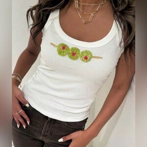 White Tank Top with Beaded Olives